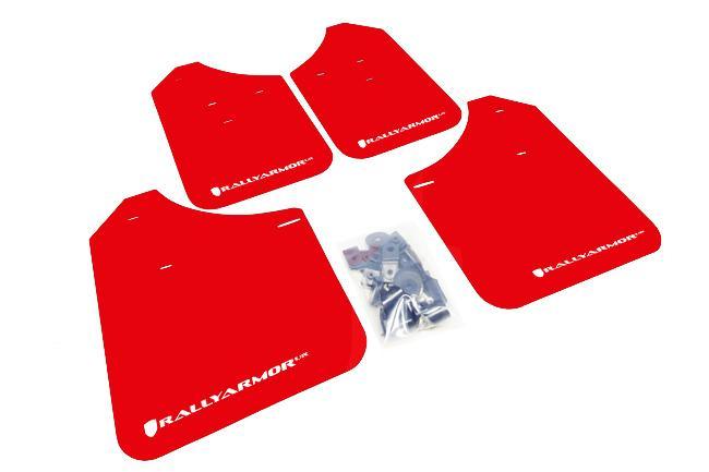 Rally Armor Front & Rear Mud Flaps – Red/White Logo – ’04 – 09 Mazda 3 I, Mazdaspeed, S